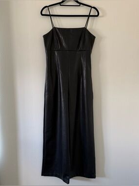 Banana Republic Faux Leather Jumpsuit Black Wide Leg Spaghetti Strap NWT Petite